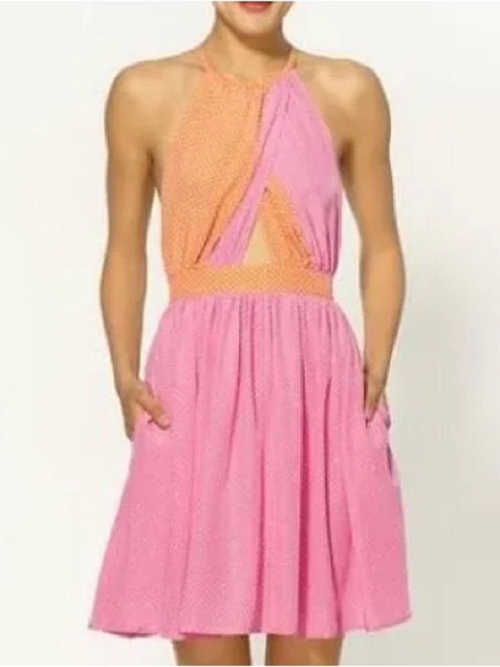 Juicy Couture Pink and Peach Halter Pocketed Mini Dress